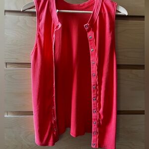 Free People Sleeveless Red Button-Up Top